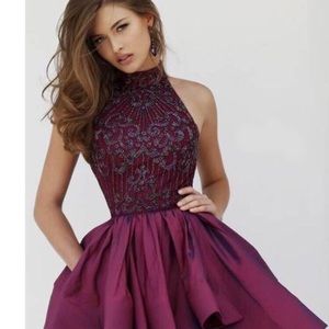 Purple/burgundy custom made detailed beaded dress